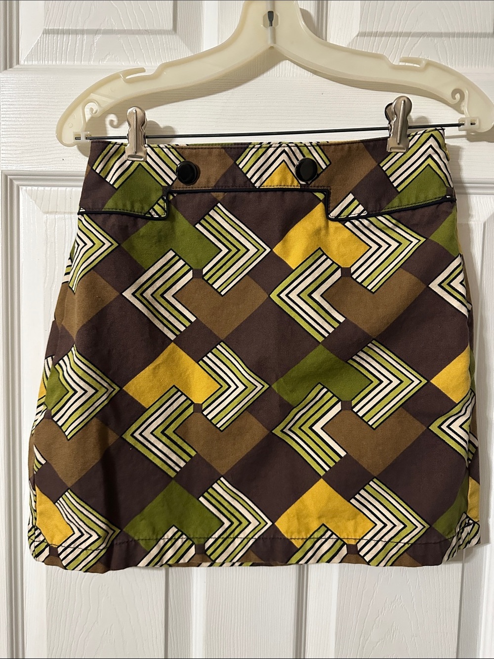 Ann Taylor Geometric Mini Skirt in Olive, Mustard & Brown